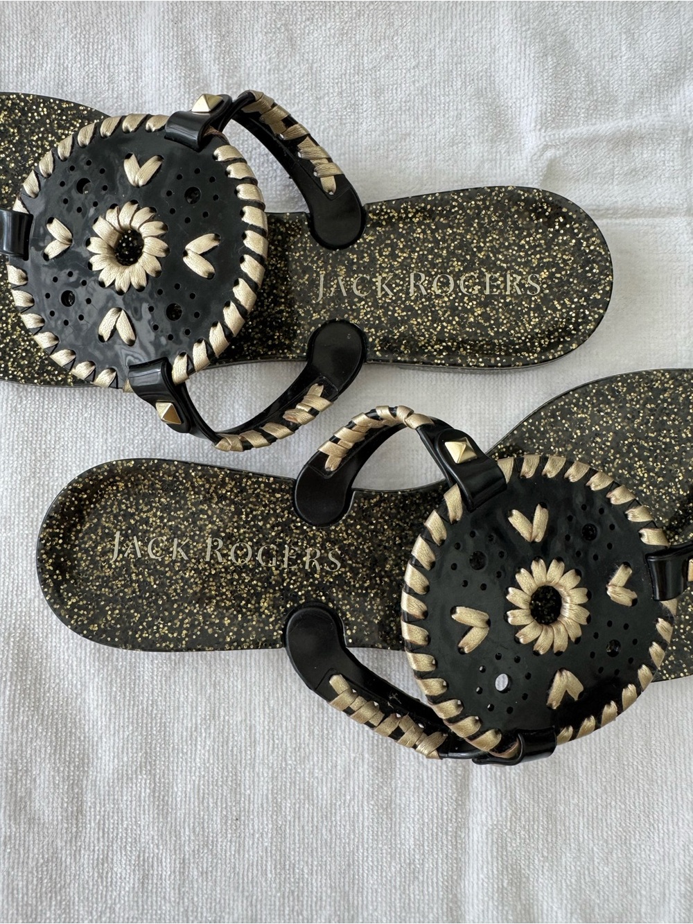 Jack Rogers Black and Gold Jelly Women's Sandals - Picture 3 of 6
